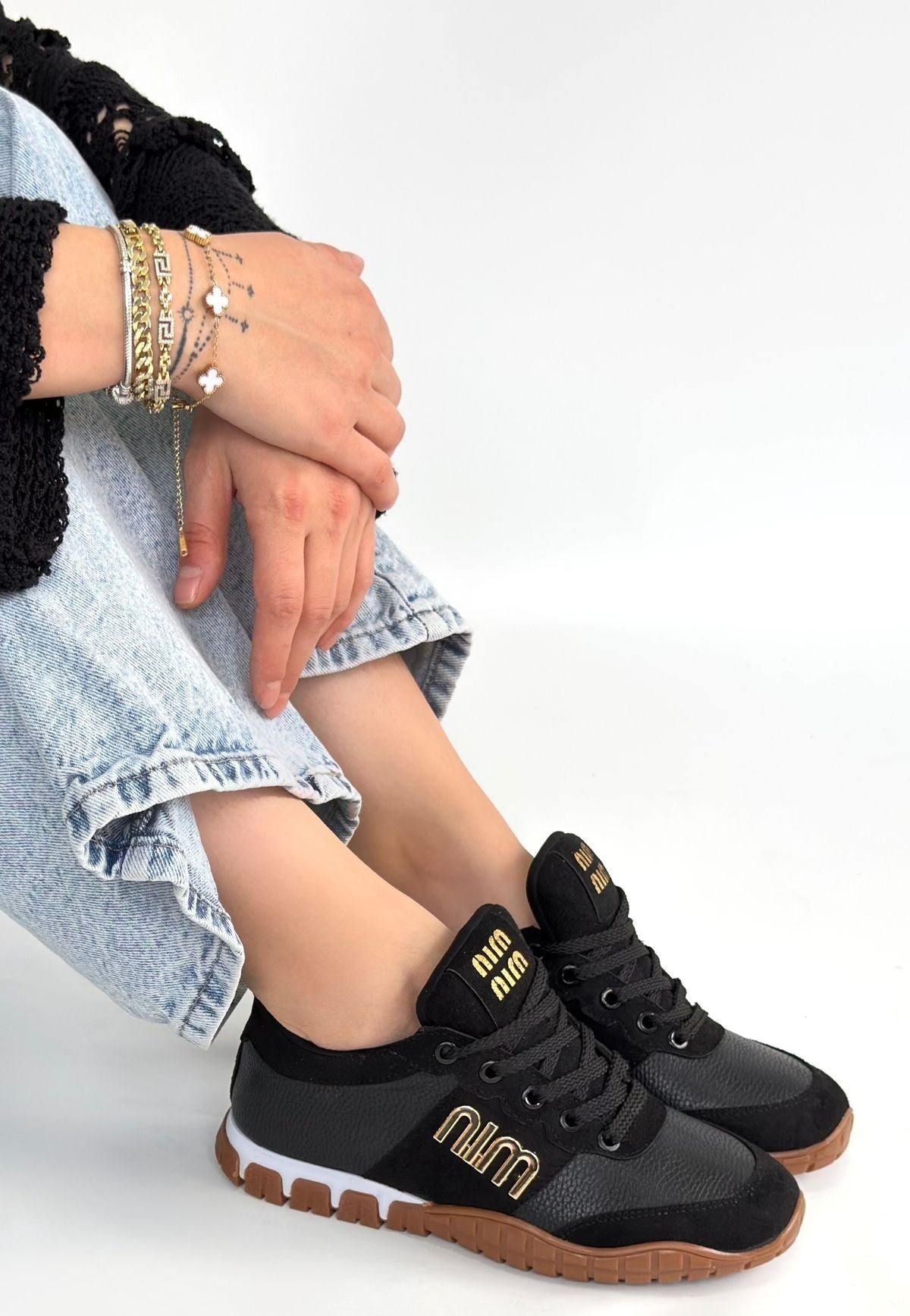 ZRNE-006 Premium Siyah Bağcıklı Kadın Sneaker