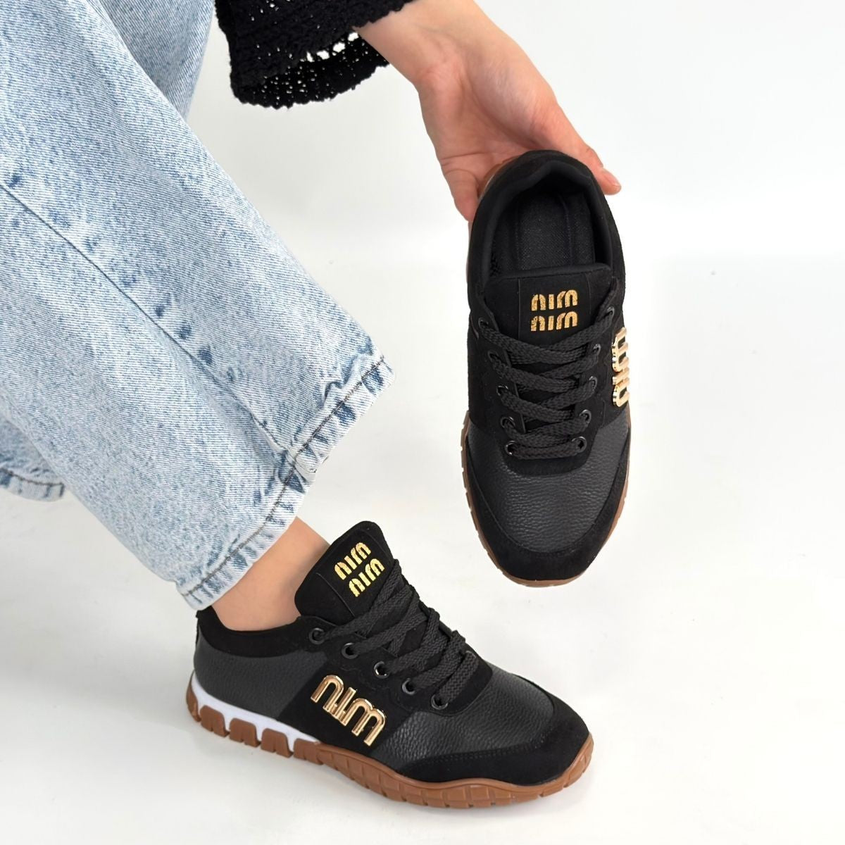 ZRNE-006 Premium Siyah Bağcıklı Kadın Sneaker