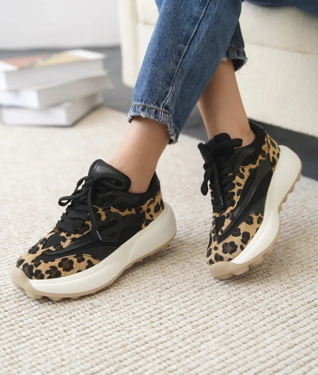 Mark Premium Leopar Süet Bağcıklı Spor Ayakkabı