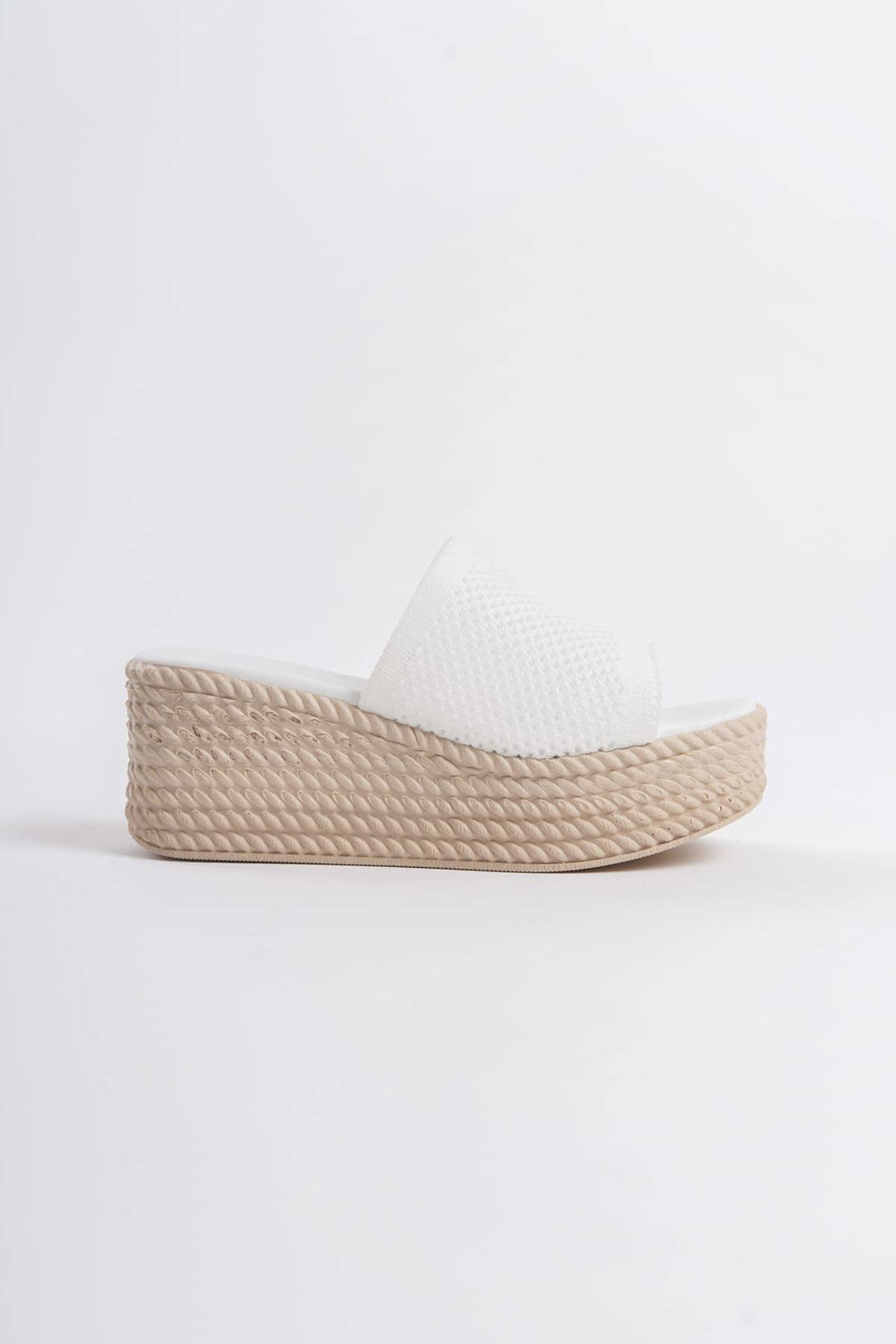 MOSINA Wedge Heeled Orthopedic Sole Straw Knitted White Women's Slippers
