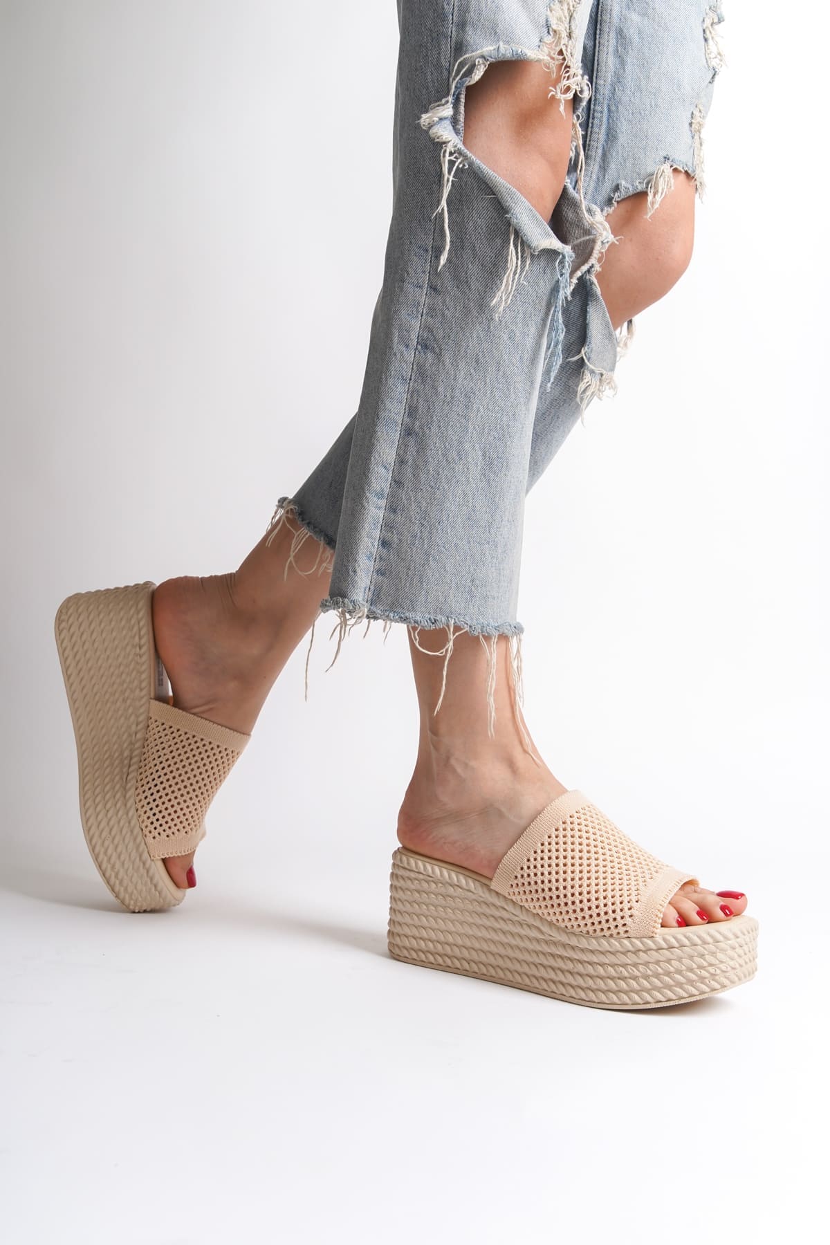 MOSINA Wedge Heeled Orthopedic Sole Straw Knitted Ten Women's Slippers