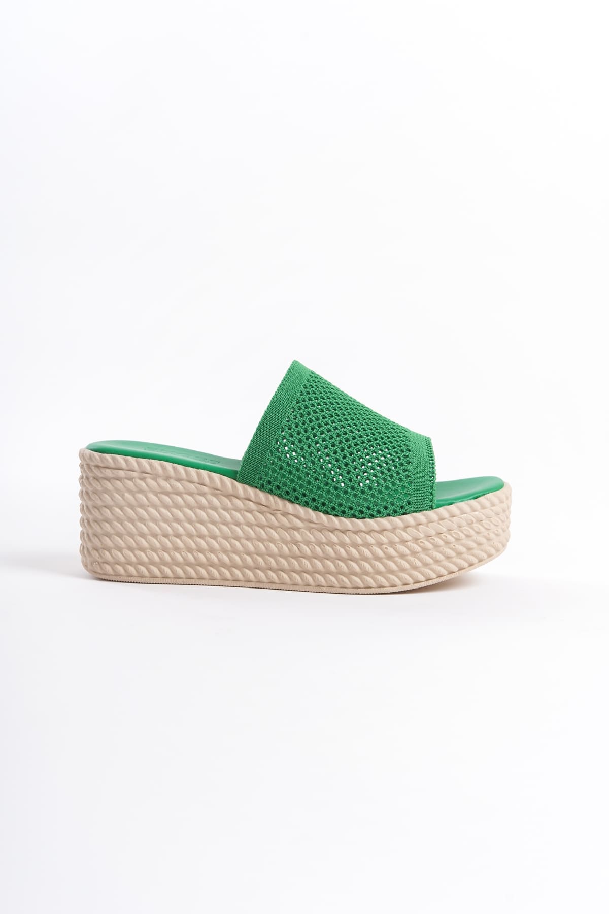 MOSINA Wedge Heeled Orthopedic Sole Straw Knit Green Women's Slippers
