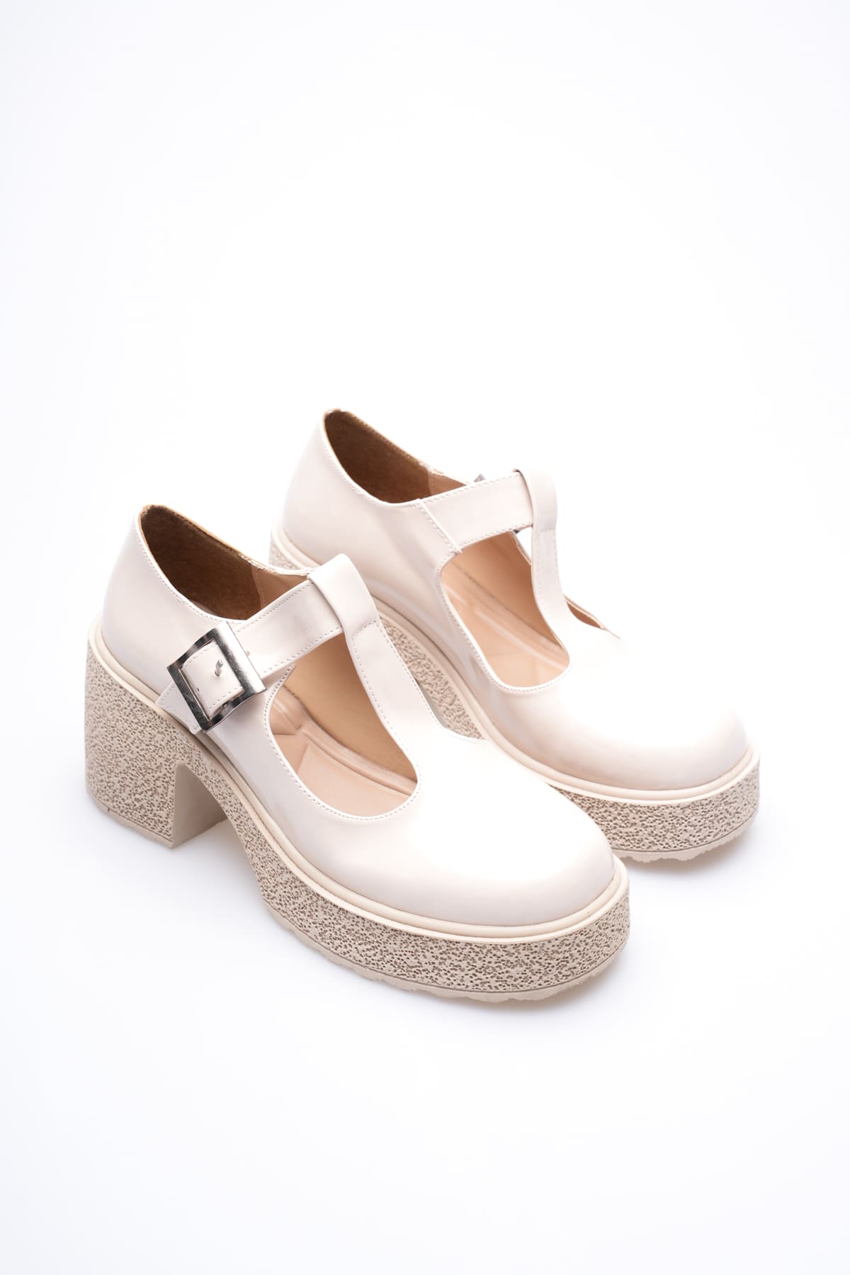 Mathilda Premium Bej Rugan Günlük Dolgu Topuklu Ayakkabı