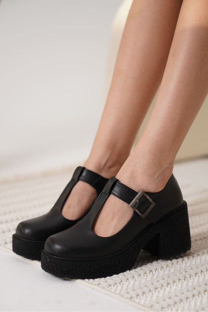 Mathilda Premium Black Casual Wedge Heel Shoes