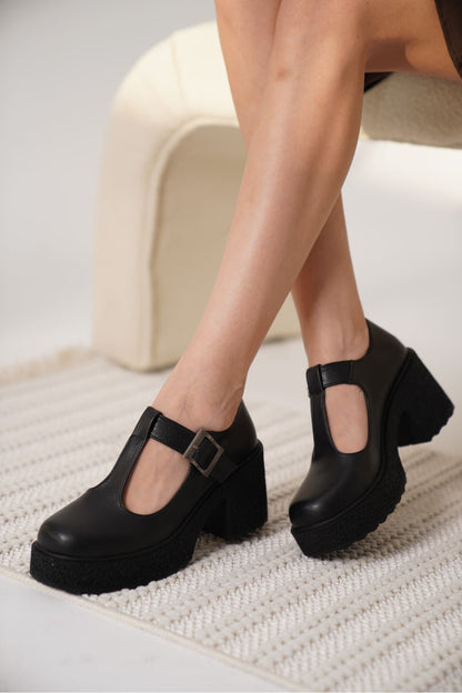 Mathilda Premium Black Casual Wedge Heel Shoes