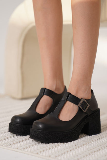 Mathilda Premium Black Casual Wedge Heel Shoes