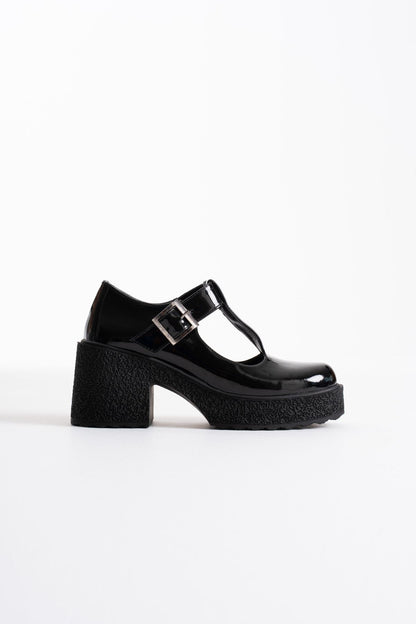 Mathilda Premium Black Patent Leather Daily Wedge Heeled Shoes