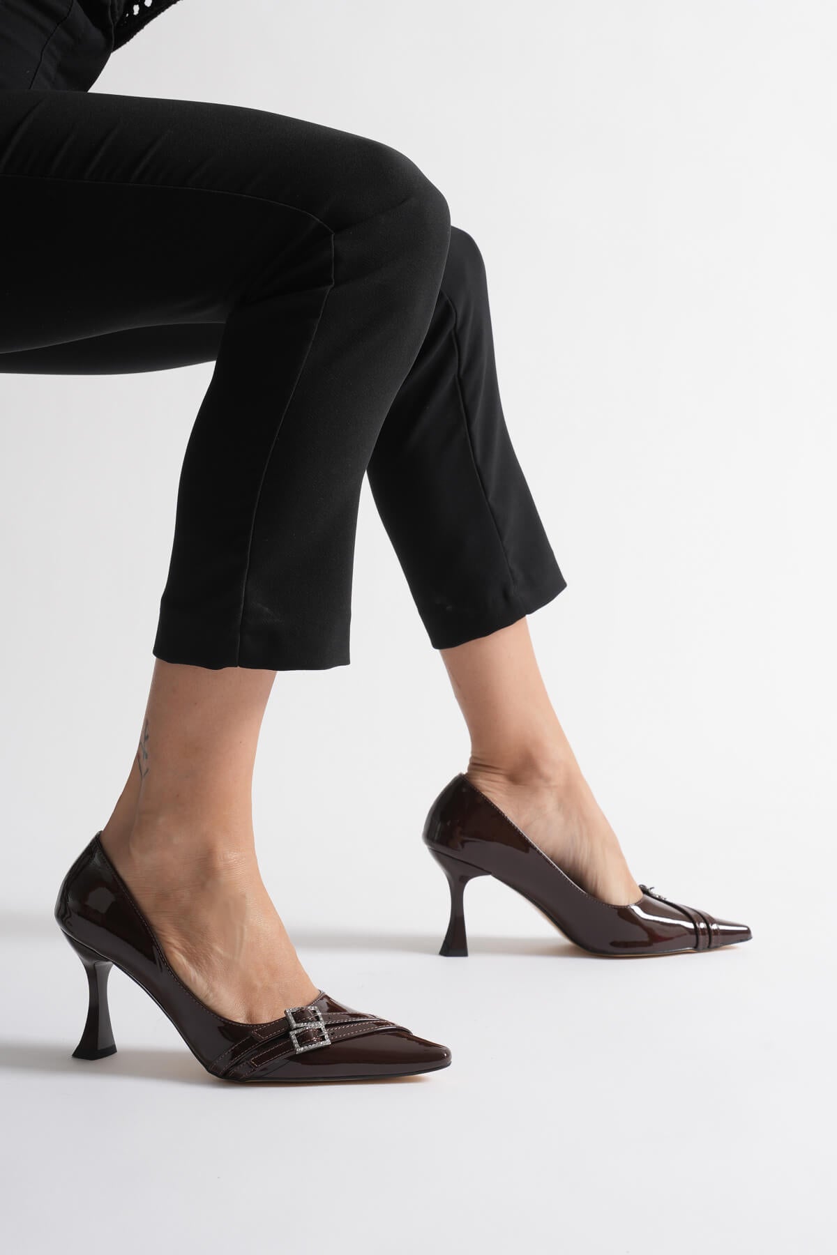 Aspen Premium Acı Kahve Rugan Stiletto 7cm
