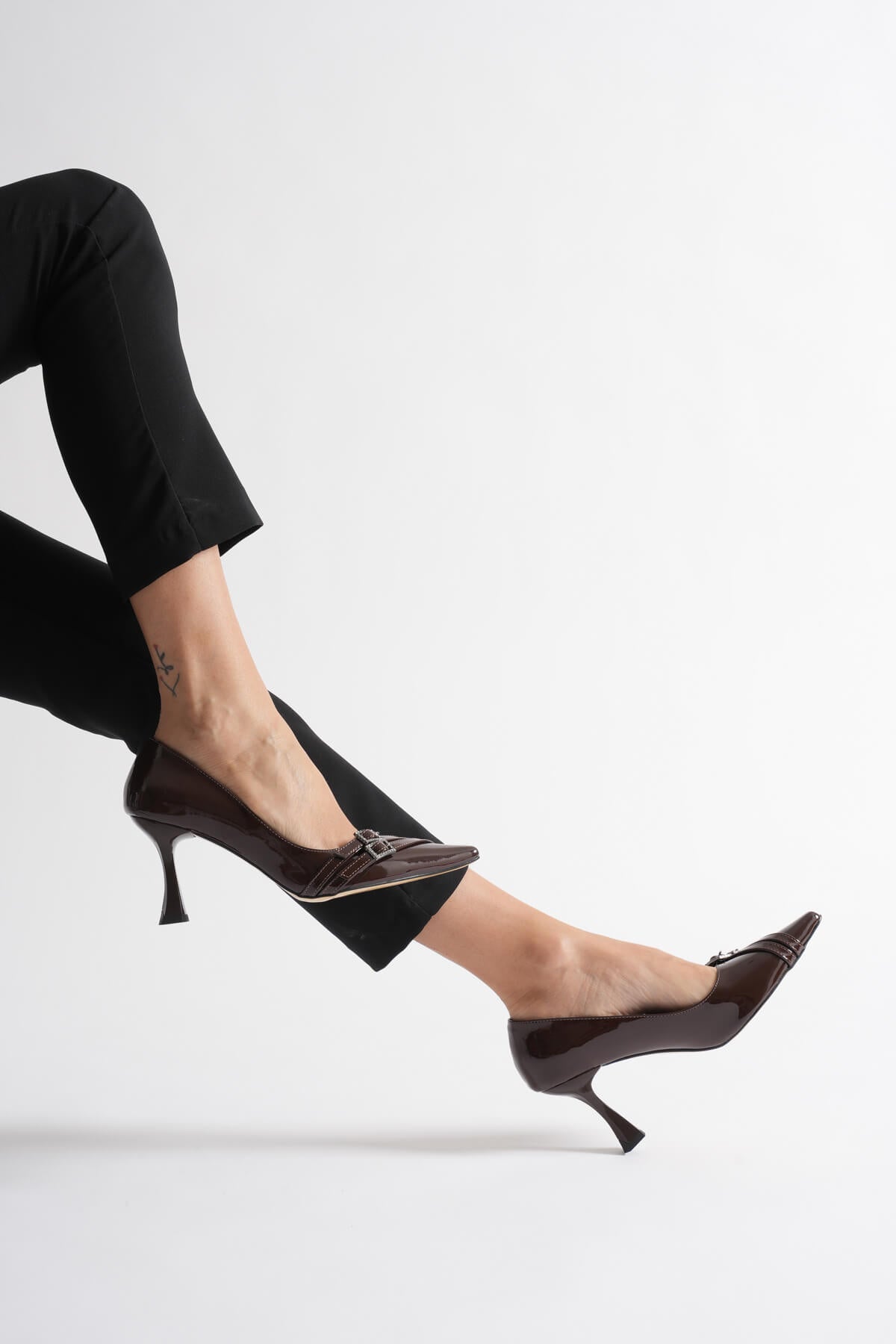 Aspen Premium Acı Kahve Rugan Stiletto 7cm