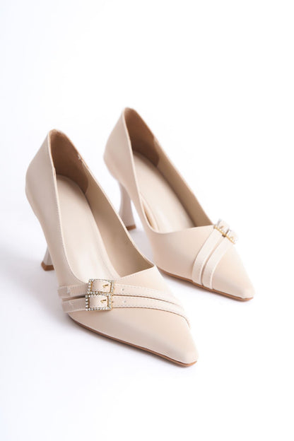 Maya Premium Women's Beige Satin Heeled Shoes