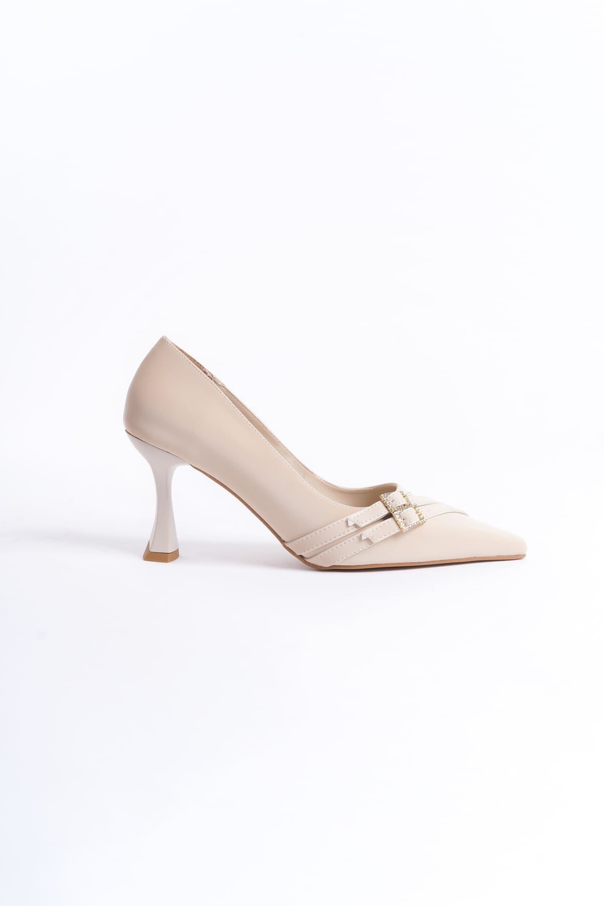Maya Premium Women's Beige Satin Heeled Shoes