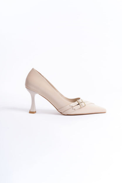 Maya Premium Women's Beige Satin Heeled Shoes