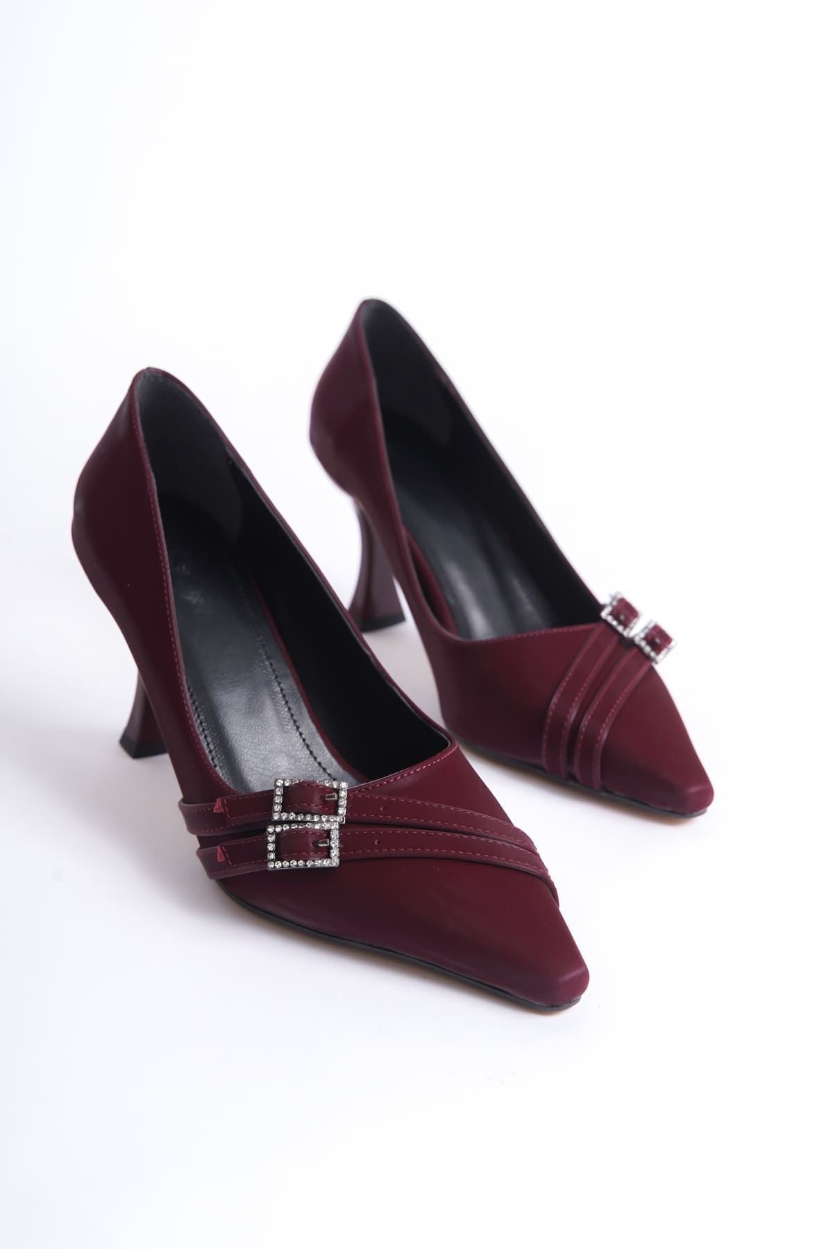 Maya Premium Women's Burgundy Satin Heeled Shoes