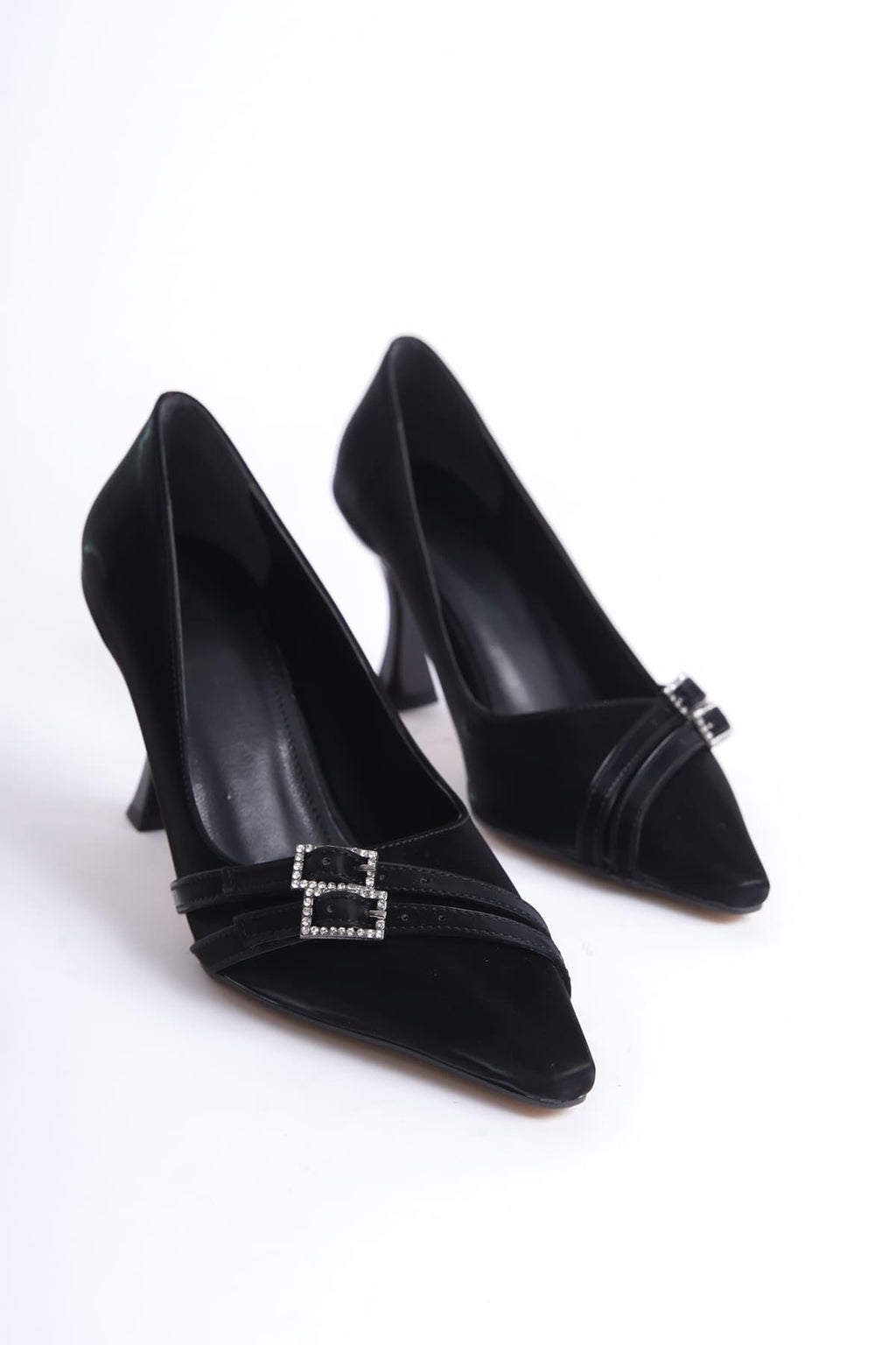 Aspen Premium Siyah Saten Rugan Stiletto 7cm