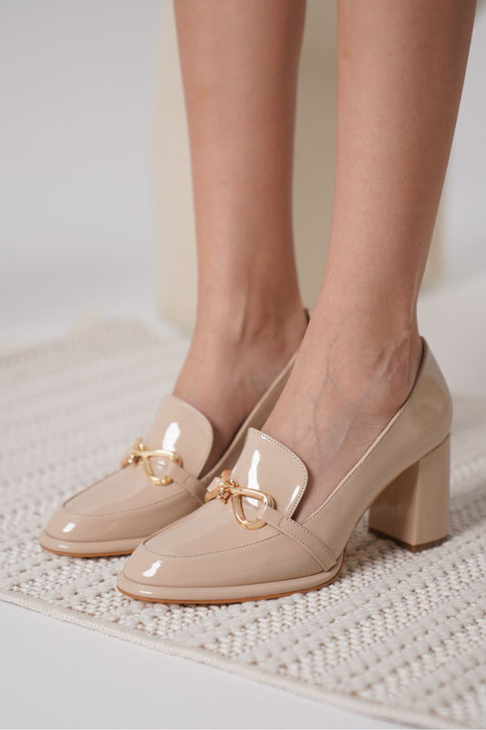 Melly Premium Nude Patent Leather Women's High Heel Shoes