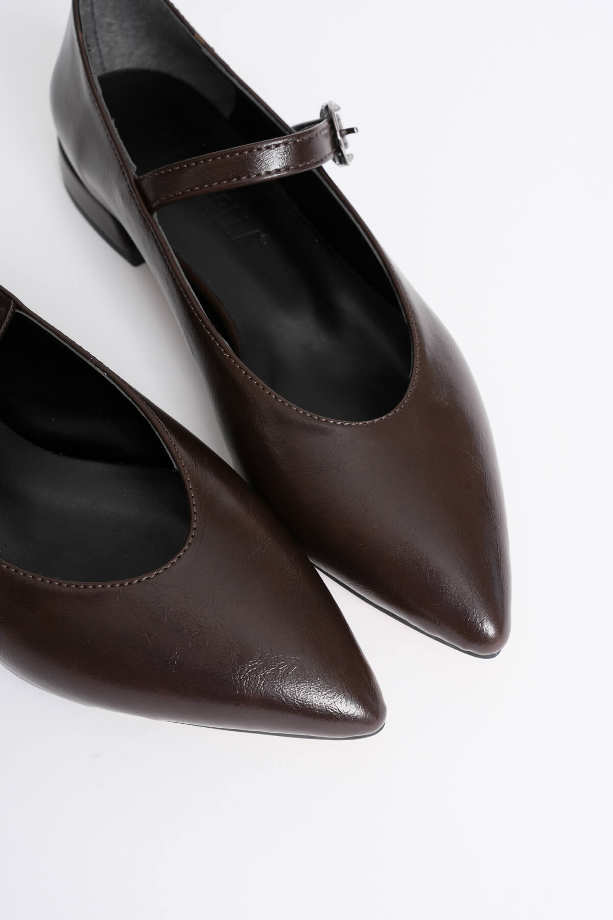 Meredith Premium Acı Kahve Günlük Kısa Sivri Burunlu Mary Jane Babet