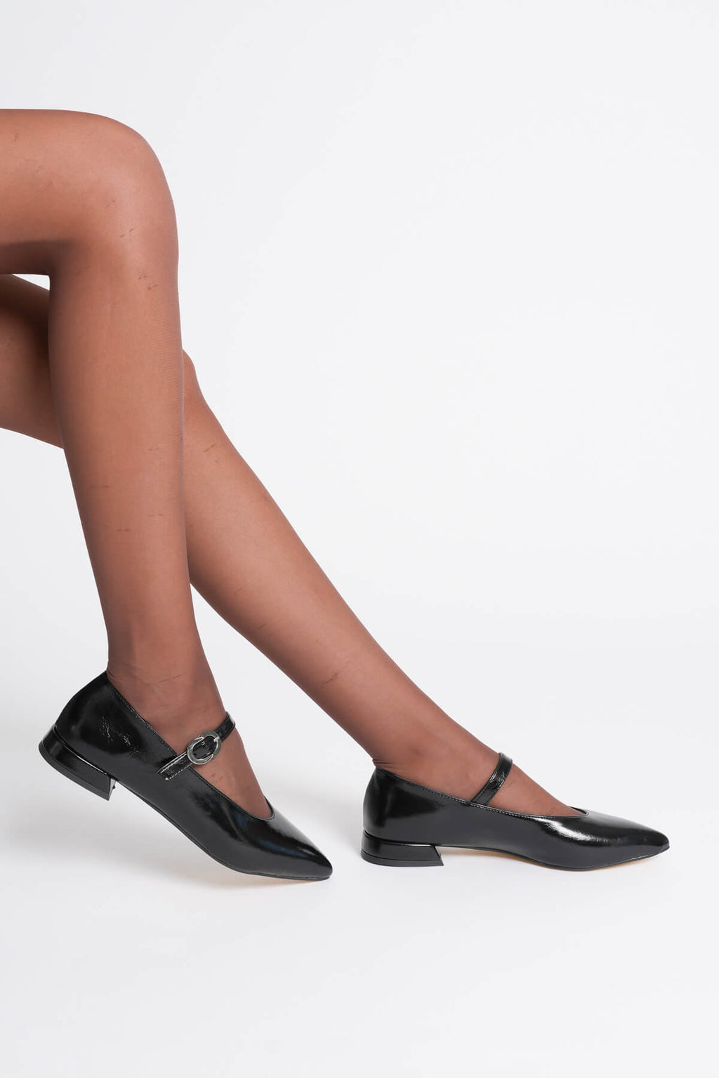 Meredith Premium Siyah Günlük Kısa Sivri Burunlu Mary Jane Babet