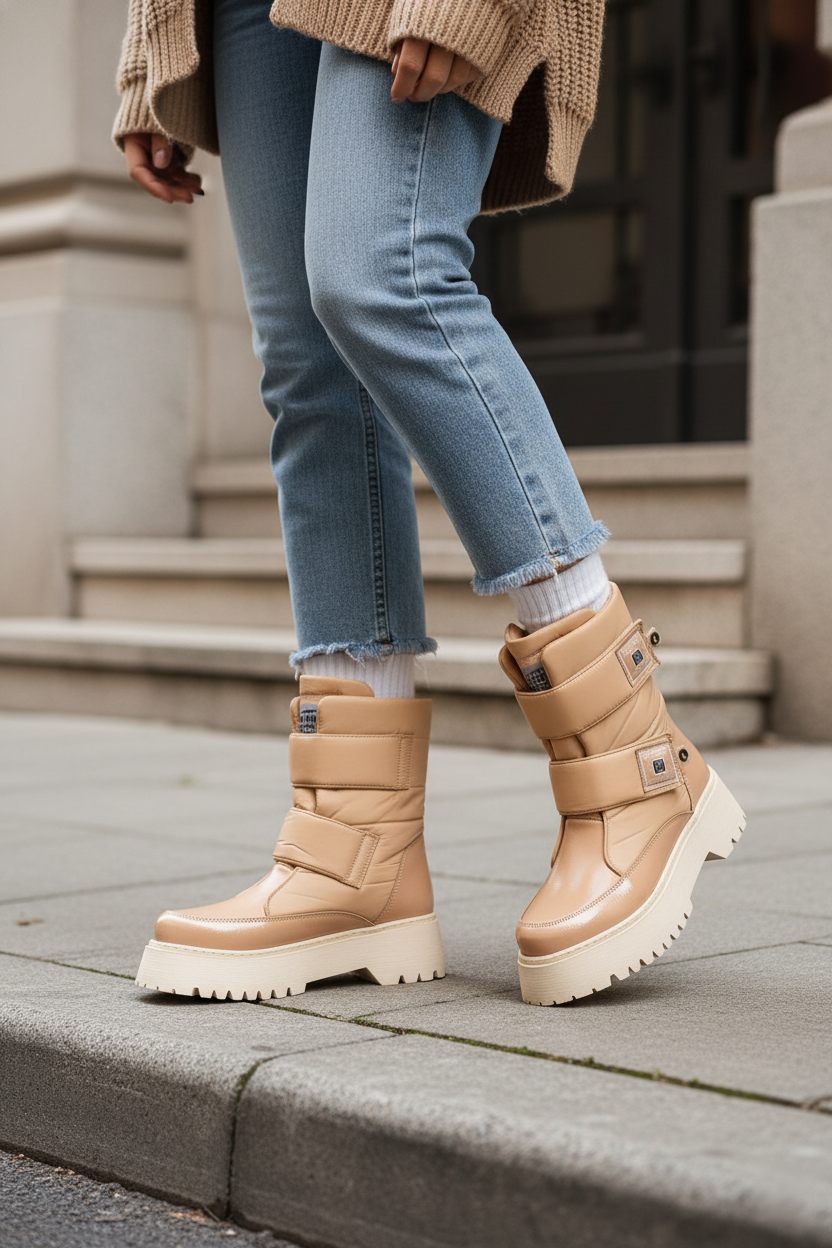 MİAX Paraşüt Kumaş Su Geçirmez Bej Rugan Kar Botu