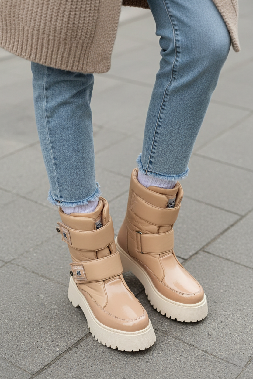 MİAX Paraşüt Kumaş Su Geçirmez Bej Rugan Kar Botu