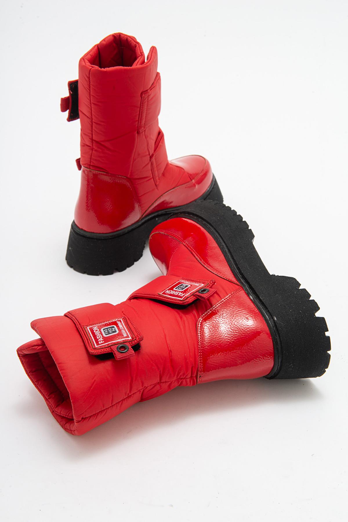 MİAX Paraşüt Kumaş Su Geçirmez Kırmızı Kar Botu