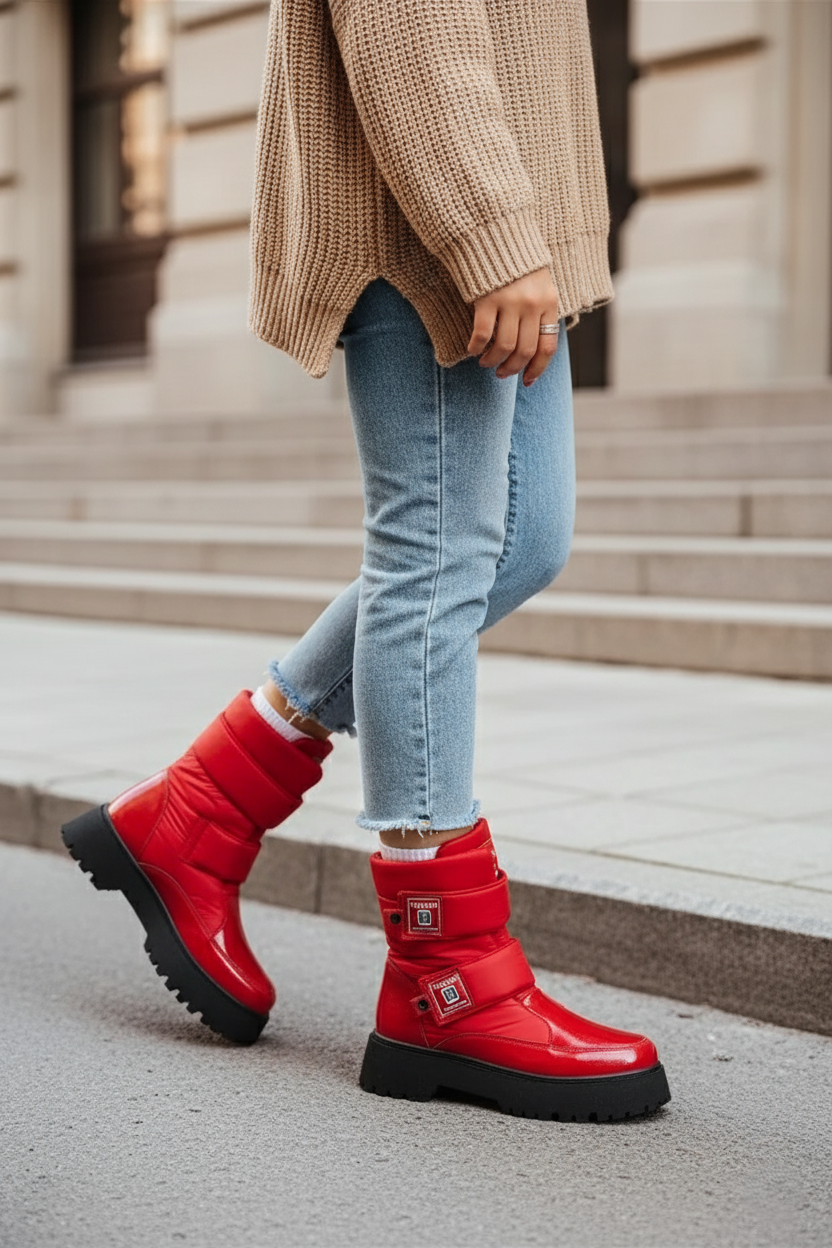 MİAX Paraşüt Kumaş Su Geçirmez Kırmızı Kar Botu