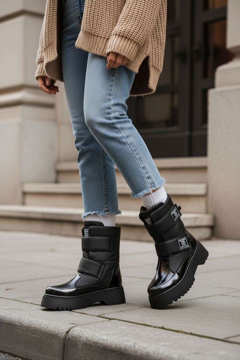 MİAX Paraşüt Kumaş Su Geçirmez Siyah Rugan Kar Botu