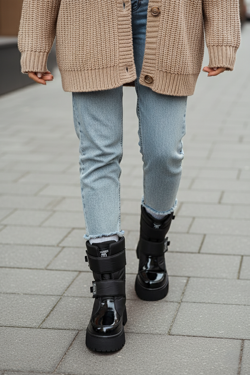 MİAX Paraşüt Kumaş Su Geçirmez Siyah Rugan Kar Botu