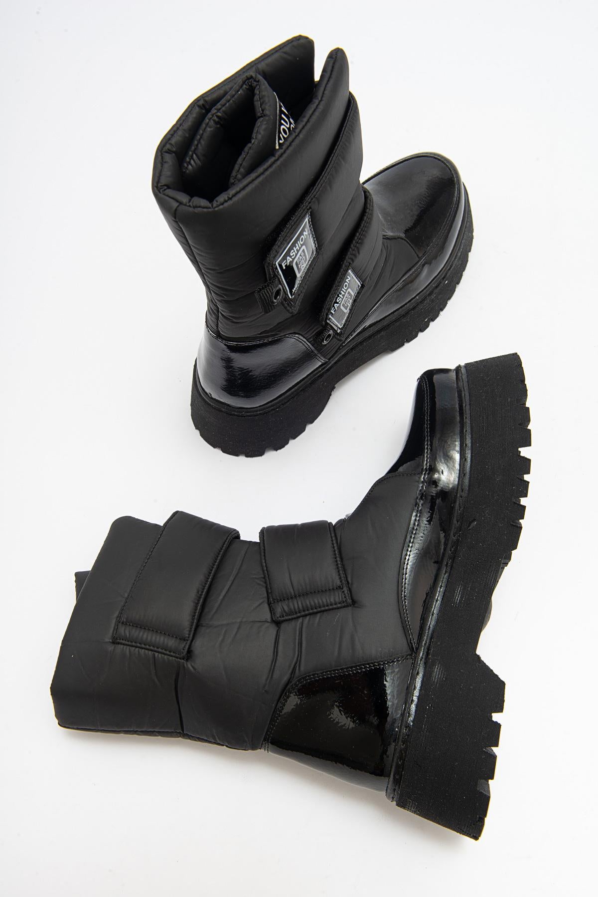 MİAX Paraşüt Kumaş Su Geçirmez Siyah Rugan Kar Botu