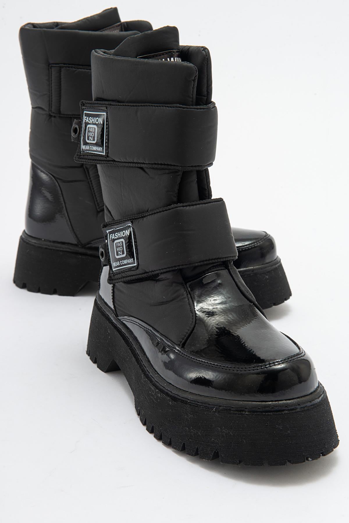 MİAX Paraşüt Kumaş Su Geçirmez Siyah Rugan Kar Botu