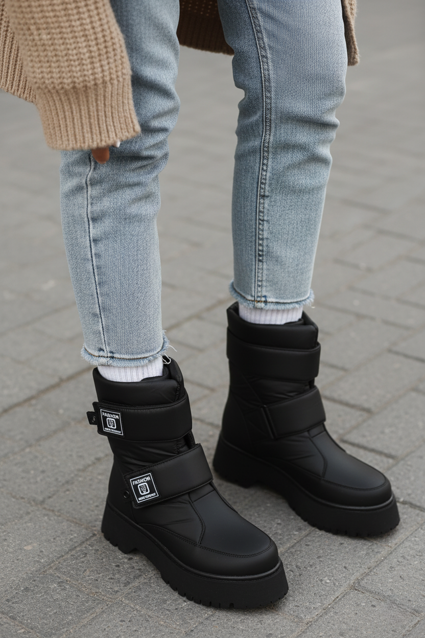 MİAX Paraşüt Kumaş Su Geçirmez Siyah Mat Kar Botu