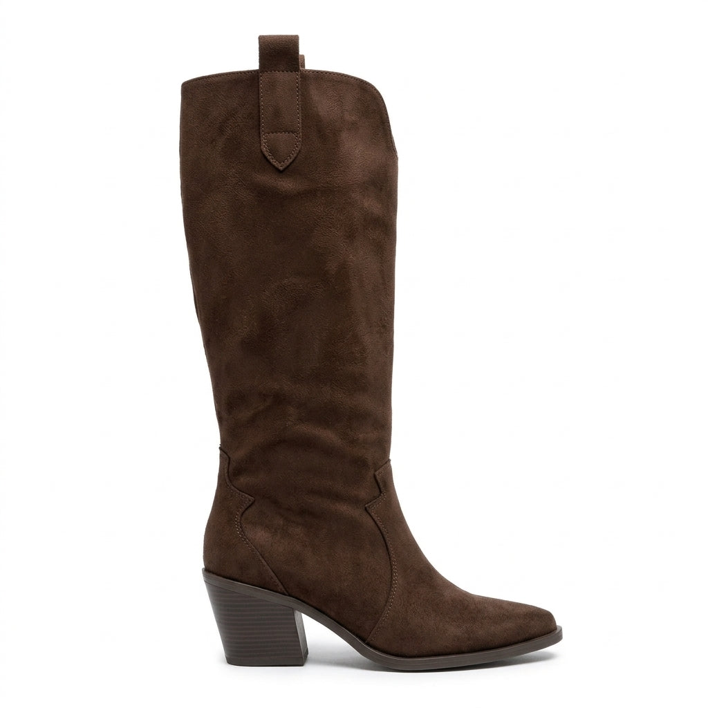 ZRNE-C16 Lux Kahve Süet Topuklu Western Kovboy Çizme 6 cm