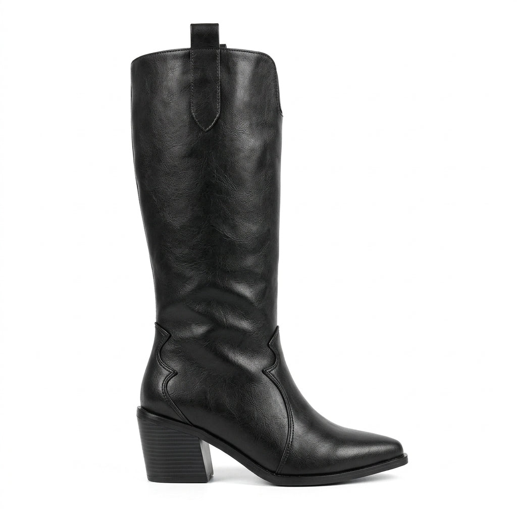 ZRNE-C16 Lux Siyah Topuklu Western Kovboy Çizme 6 cm