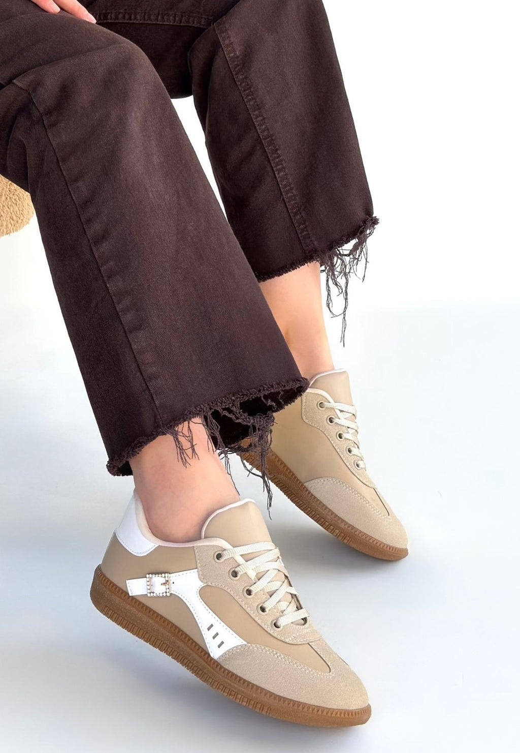 ZRNE-010 Premium Bej Bağcıklı Kadın Sneaker