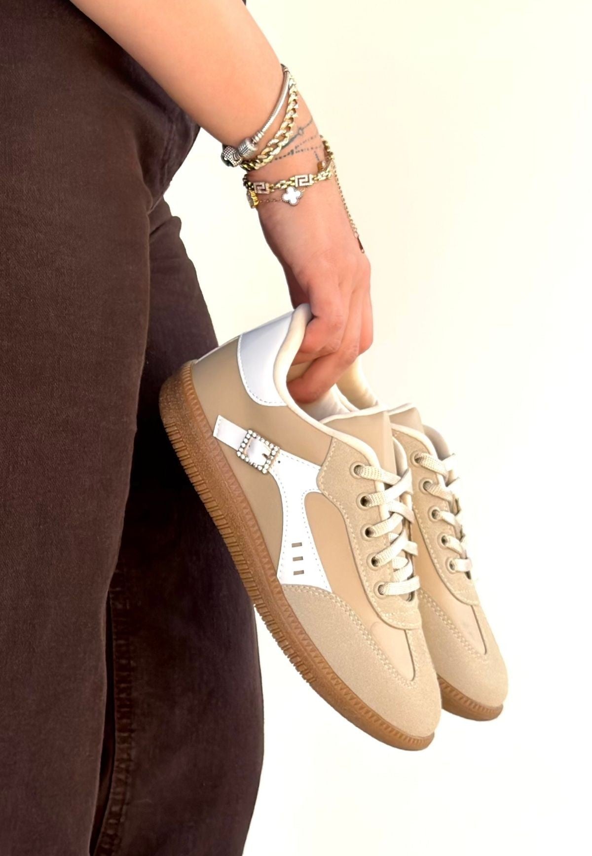ZRNE-010 Premium Bej Bağcıklı Kadın Sneaker