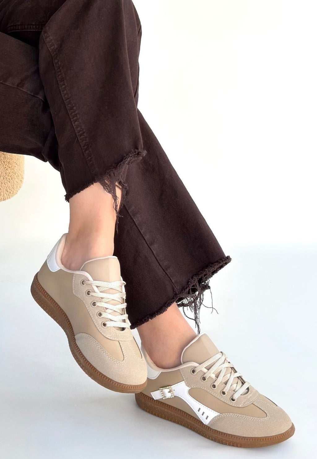 ZRNE-010 Premium Bej Bağcıklı Kadın Sneaker