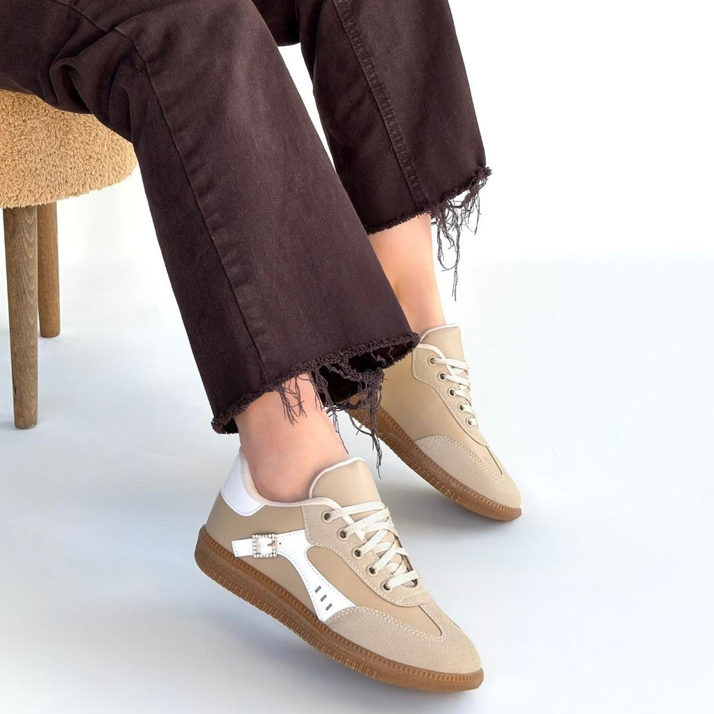 ZRNE-010 Premium Bej Bağcıklı Kadın Sneaker