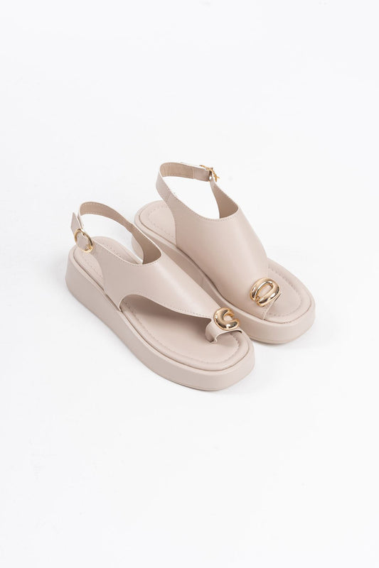 Milena Premium Beige Buckle Detailed Sandals