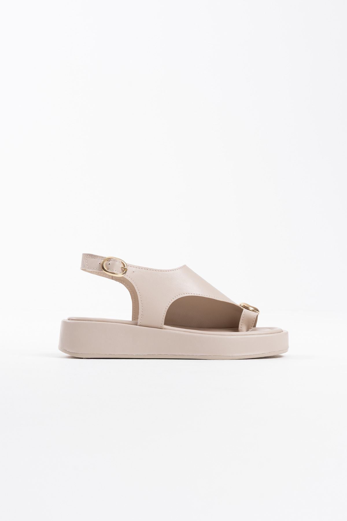 Milena Premium Beige Buckle Detailed Sandals