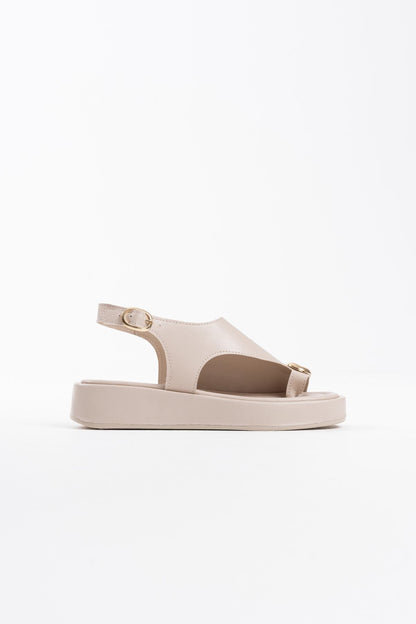 Milena Premium Beige Buckle Detailed Sandals