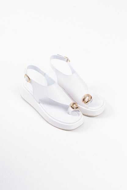 Milena Premium White Buckle Detailed Sandals