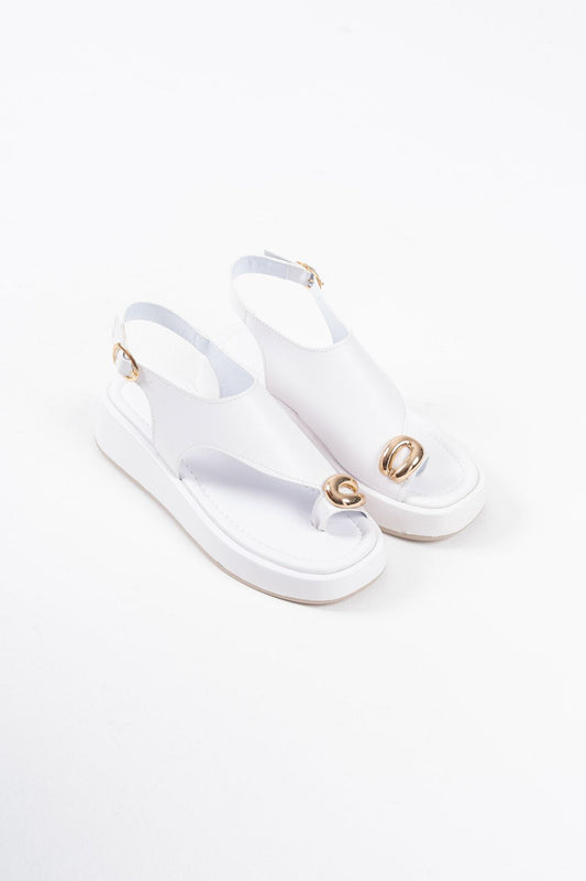Milena Premium White Buckle Detailed Sandals
