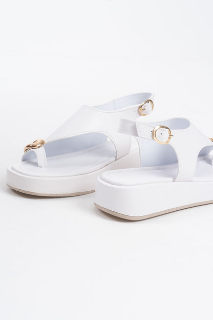 Milena Premium White Buckle Detailed Sandals