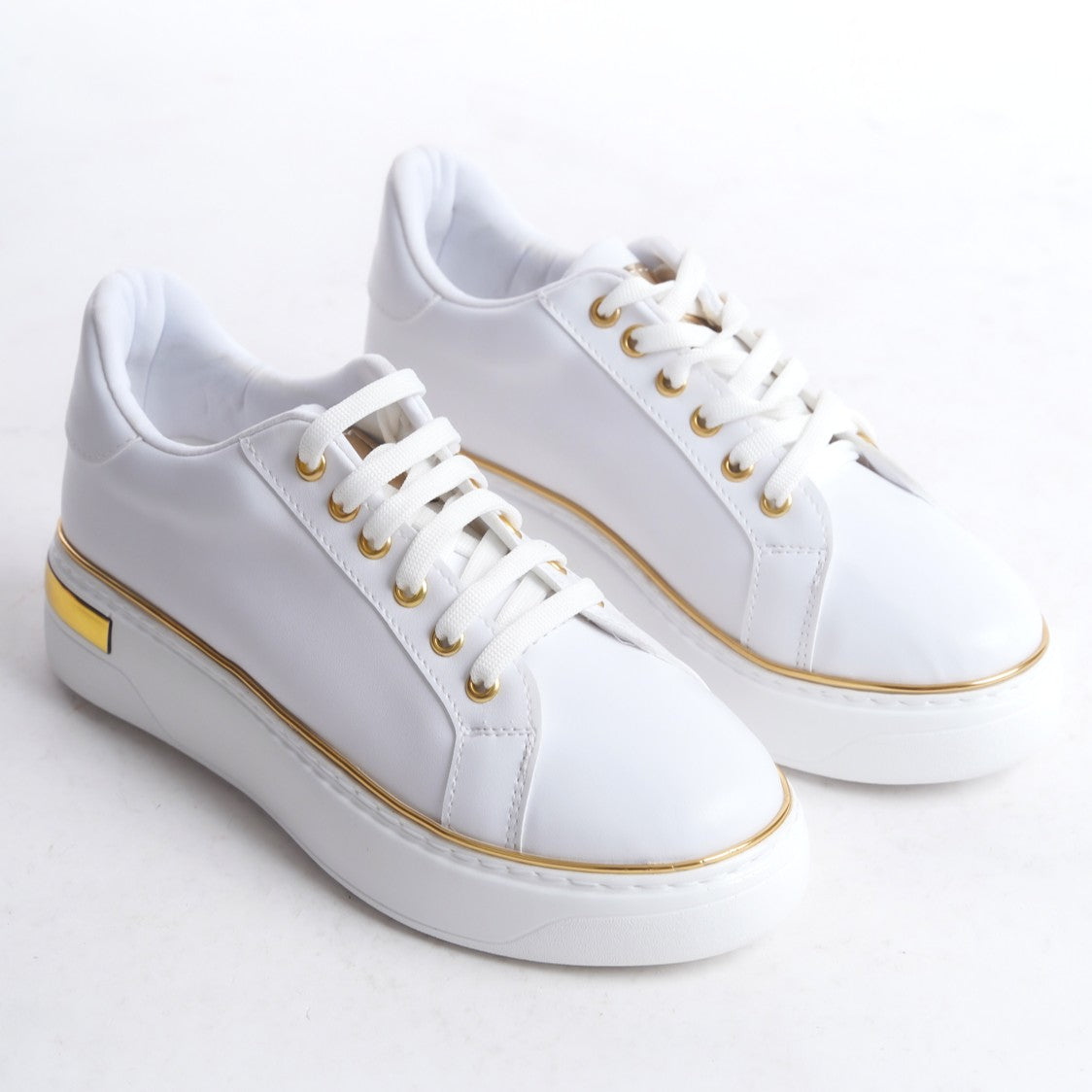 MINA Lace-Up Orthopedic Sole Women's Sneakers - White/Gold