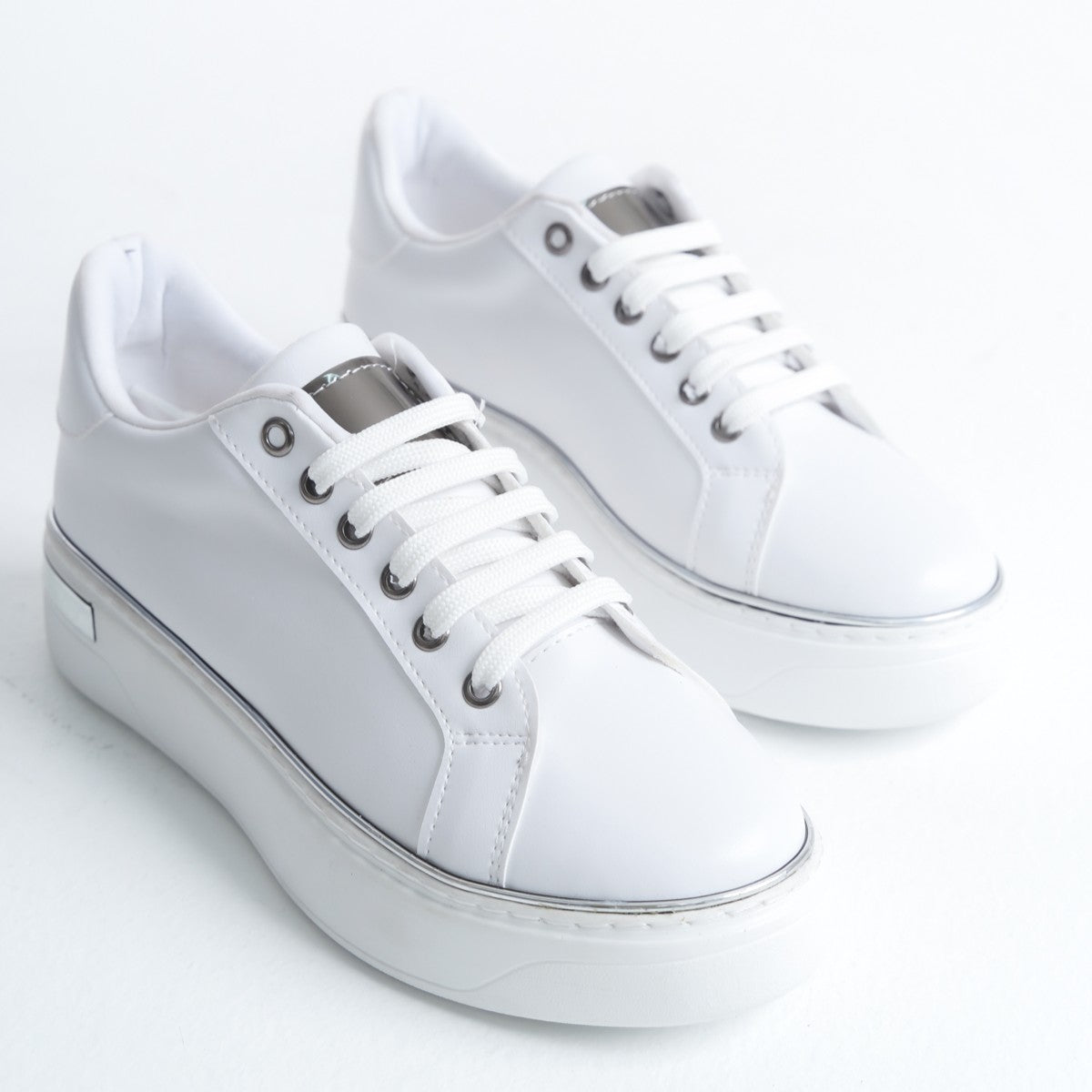 MINA Lace-Up Orthopedic Sole Women's Sneakers - White/Silver