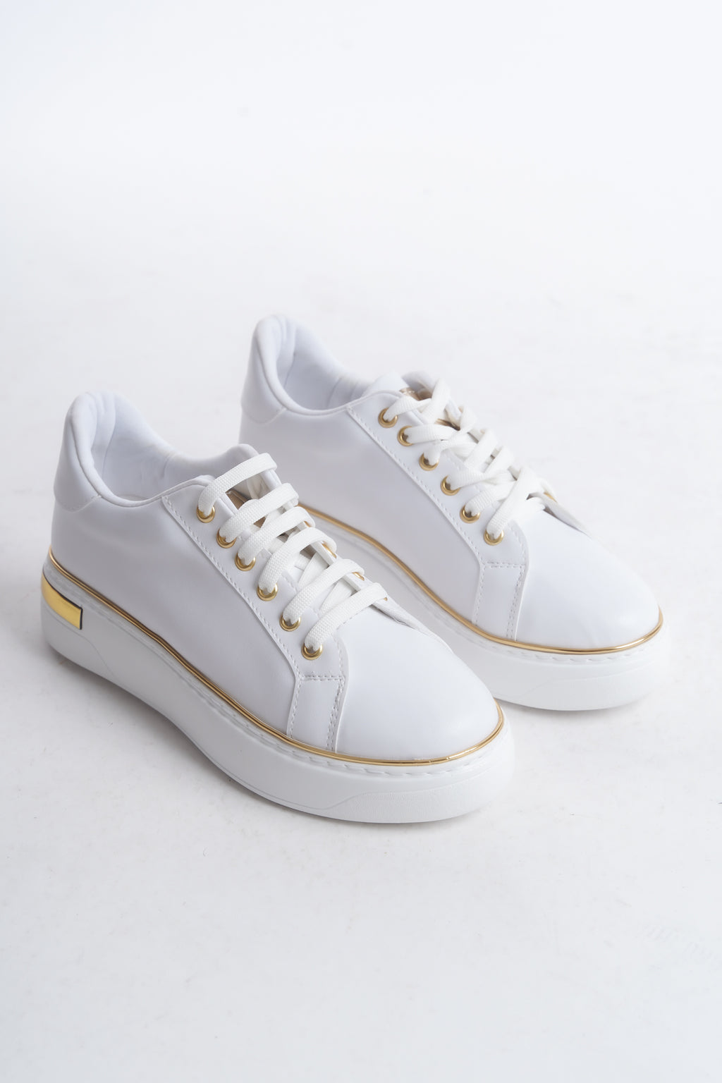 MINA Bağcıklı Ortopedik Taban Kadın Sneaker Spor Ayakkabı - Beyaz/Altın