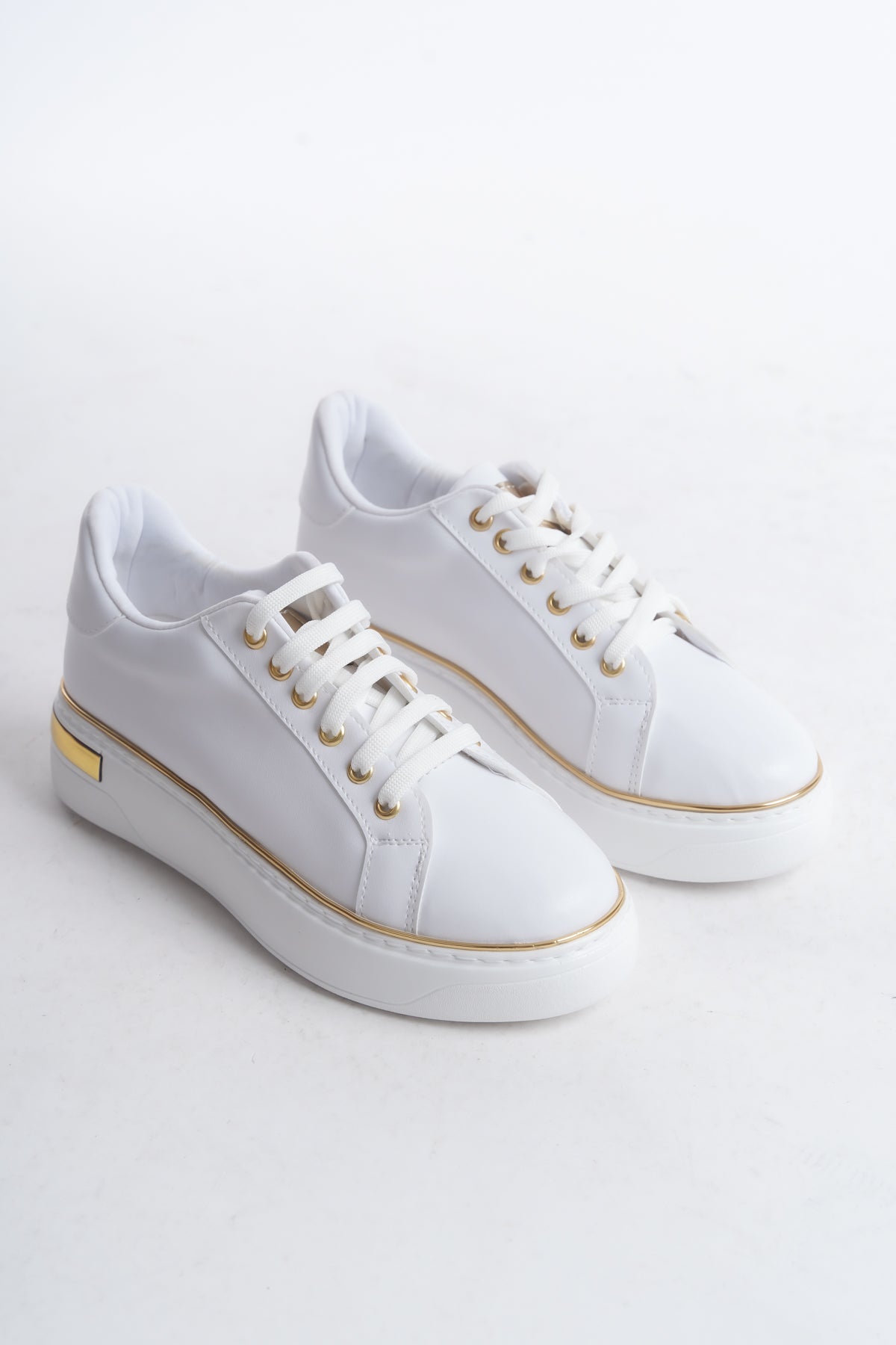 MINA Lace-Up Orthopedic Sole Women's Sneakers - White/Gold