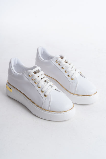 MINA Lace-Up Orthopedic Sole Women's Sneakers - White/Gold