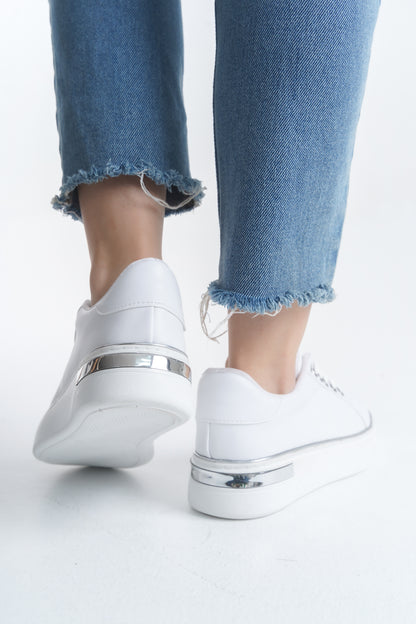 MINA Lace-Up Orthopedic Sole Women's Sneakers - White/Silver