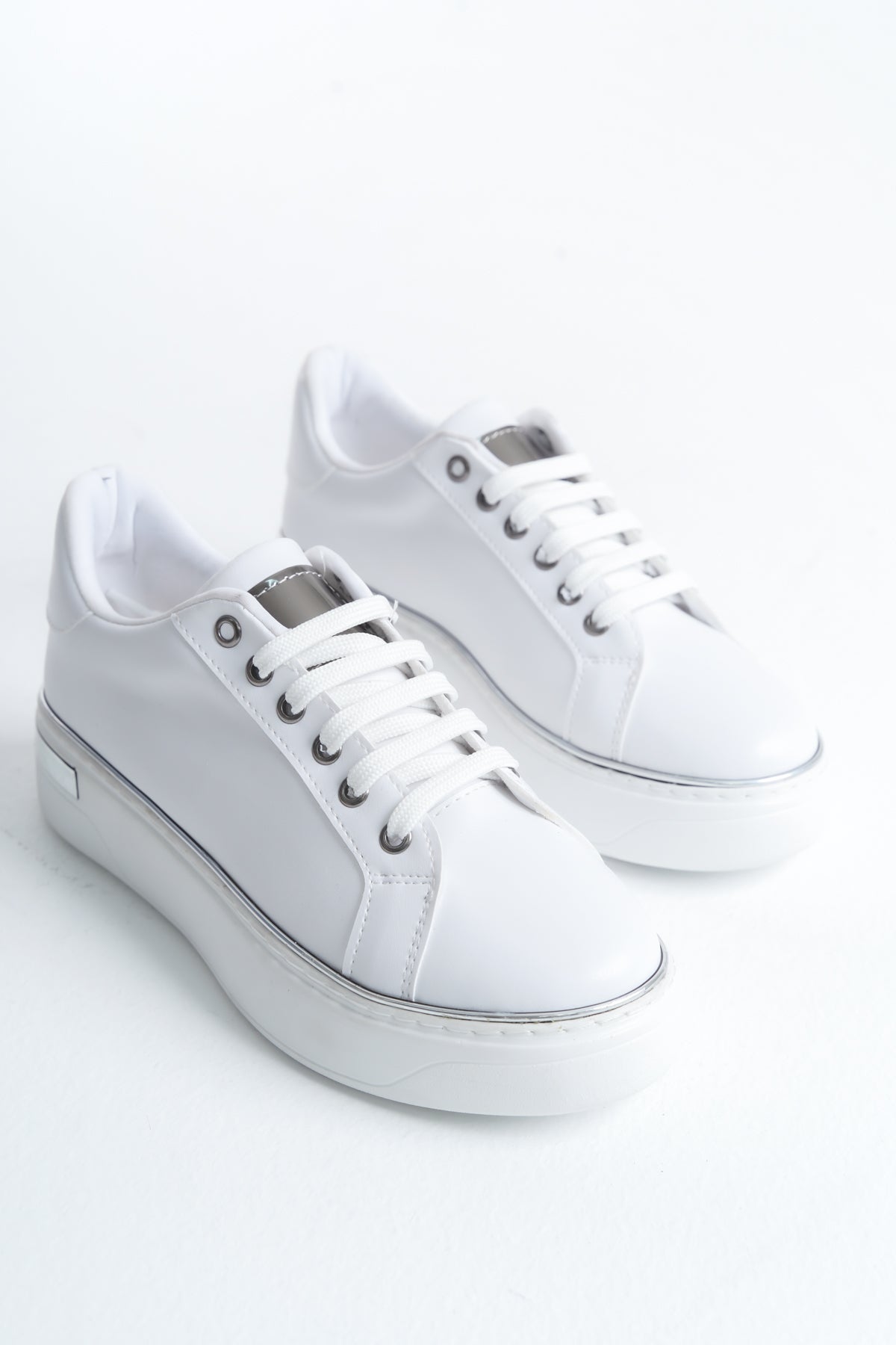 MINA Lace-Up Orthopedic Sole Women's Sneakers - White/Silver