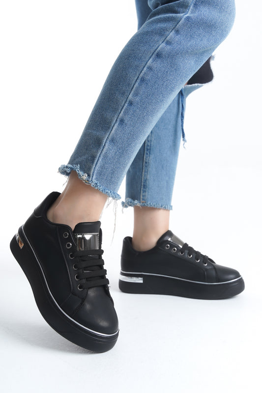 MINA Lace-Up Orthopedic Sole Women's Sneakers - Black/Silver